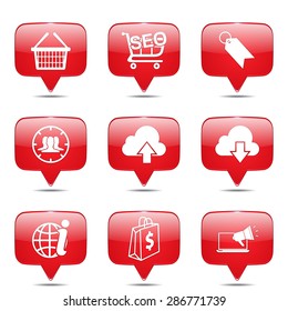 SEO Internet Sign Square Vector Red Icon Design Set 7