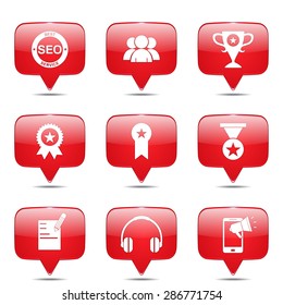 SEO Internet Sign Square Vector Red Icon Design Set 9