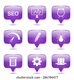 SEO Internet Sign Square Vector Violet Icon Design Set 8