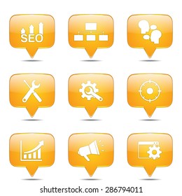 SEO Internet Sign Square Vector Yellow Icon Design Set 5