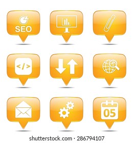 SEO Internet Sign Square Vector Yellow Icon Design Set 6