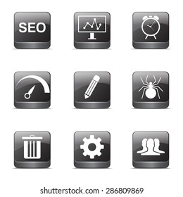 SEO Internet Sign Square Vector Black Icon Design Set 8