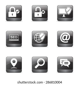 SEO Internet Sign Square Vector Black Icon Design Set 3