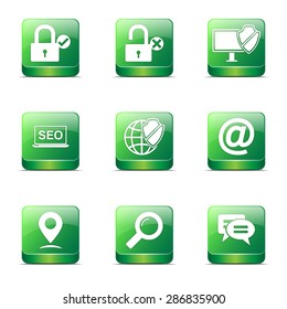 SEO Internet Sign Square Vector Green Icon Design Set 3