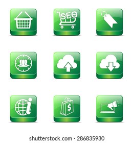 SEO Internet Sign Square Vector Green Icon Design Set 7