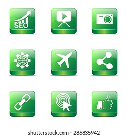 SEO Internet Sign Square Vector Green Icon Design Set 1