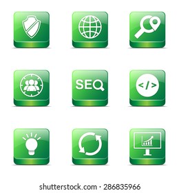 SEO Internet Sign Square Vector Green Icon Design Set 2
