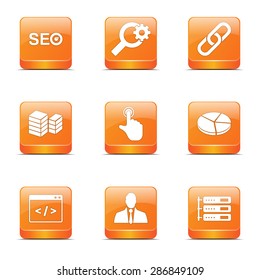 SEO Internet Sign Square Vector Orange Icon Design Set 11