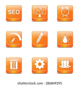 SEO Internet Sign Square Vector Orange Icon Design Set 8