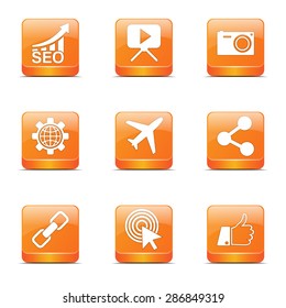 SEO Internet Sign Square Vector Orange Icon Design Set 1