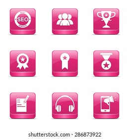 SEO Internet Sign Square Vector Pink Icon Design Set 9
