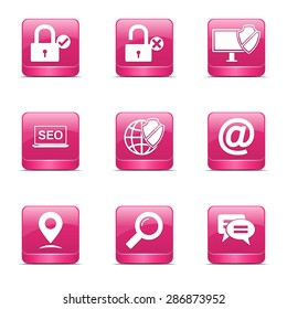 SEO Internet Sign Square Vector Pink Icon Design Set 3