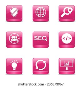 SEO Internet Sign Square Vector Pink Icon Design Set 2