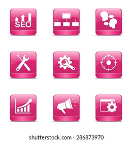 SEO Internet Sign Square Vector Pink Icon Design Set 5