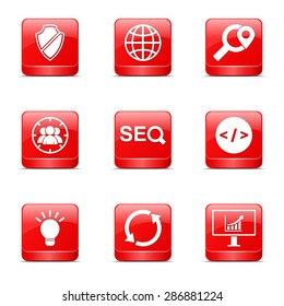 SEO Internet Sign Square Vector Red Icon Design Set 2