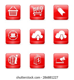 SEO Internet Sign Square Vector Red Icon Design Set 7