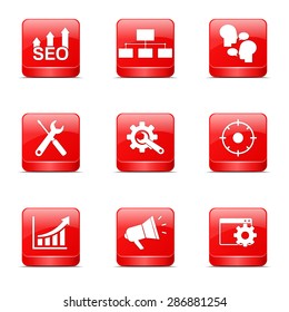SEO Internet Sign Square Vector Red Icon Design Set 5