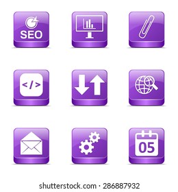 SEO Internet Sign Square Vector Violet Icon Design Set 6