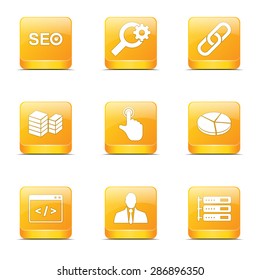 SEO Internet Sign Square Vector Yellow Icon Design Set 11