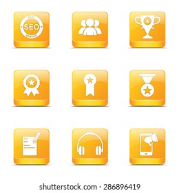 SEO Internet Sign Square Vector Yellow Icon Design Set 9