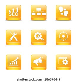SEO Internet Sign Square Vector Yellow Icon Design Set 5