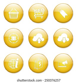SEO Internet Sign Yellow Vector Button Icon Design Set 7
