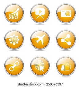 SEO Internet Sign Yellow Vector Button Icon Design Set 1