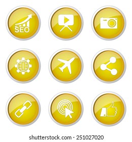 SEO Internet Sign Yellow Vector Button Icon Design Set 1