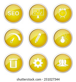 SEO Internet Sign Yellow Vector Button Icon Design Set 8