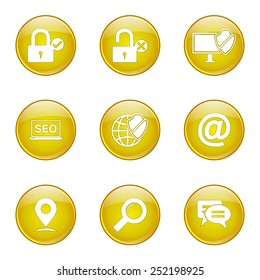 SEO Internet Sign Yellow Vector Button Icon Design Set 3