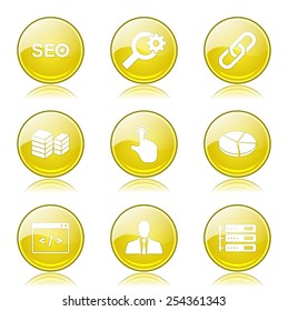 SEO Internet Sign Yellow Vector Button Icon Design Set 11