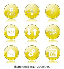 SEO Internet Sign Yellow Vector Button Icon Design Set 6