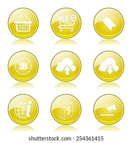 SEO Internet Sign Yellow Vector Button Icon Design Set 7