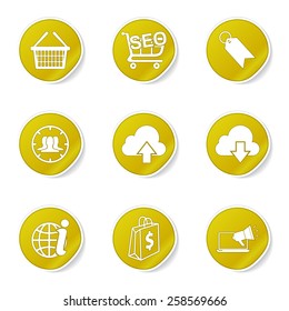 SEO Internet Sign Yellow Vector Button Icon Design Set 7