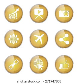 SEO Internet Sign Yellow Vector Button Icon Design Set 1