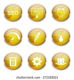 SEO Internet Sign Yellow Vector Button Icon Design Set 8