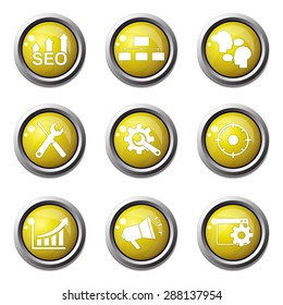 SEO Internet Sign Yellow Vector Button Icon Design Set 5