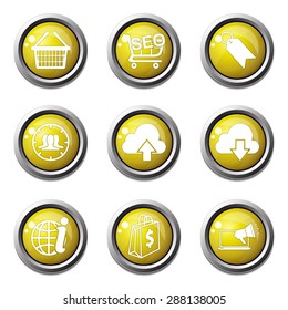 SEO Internet Sign Yellow Vector Button Icon Design Set 7