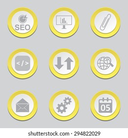 SEO Internet Sign Yellow Vector Button Icon Design Set 6