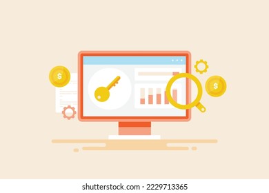 SEO keyword analysis, Website audit, SEO keyword ranking, Digital strategy management - vector illustration background with icons