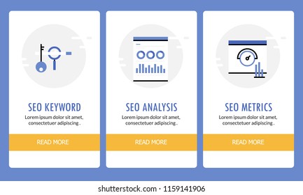 SEO keyword, analytics, metrics, SEO data flat design UI for website and mobile