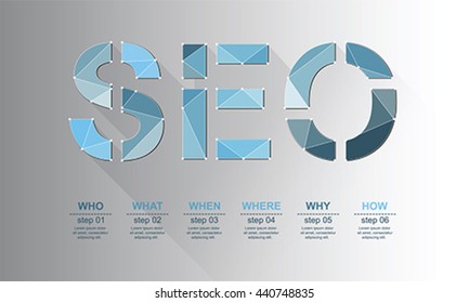 SEO keyword points with geometric polygon, vector