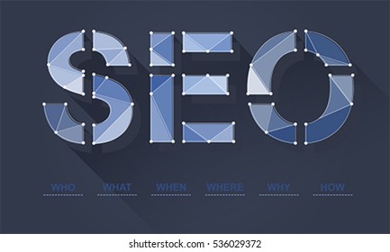SEO keyword points with geometric polygon, vector. Search engine optimization background