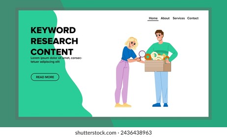 seo keyword research content vector. calendar media, key word, web laptop seo keyword research content web flat cartoon illustration