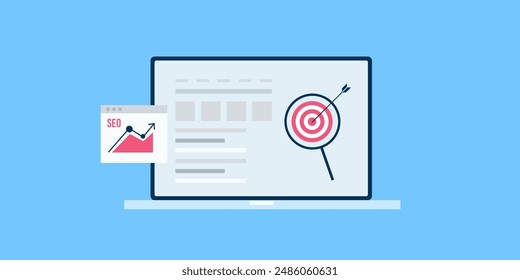 SEO-Schlagwort-Targeting, SEO-Analyse für Website-Ranking, Suchmaschinen-Optimierungsstrategie, SEO-Traffic - Vektorillustration Hintergrund mit Icons