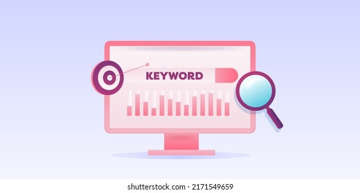 SEO Keyword Targeting, Keyword Planning Tool, Keyword Marketing, SEO Traffic Analysis, Website Data Monitoring - 3D Style Vector Illustration With Icons