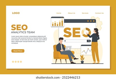 Seo landing page template Vector illustration of SEO optimization. Flat design style. Landing page template.