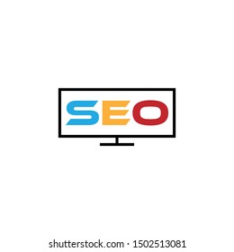 SEO in LED screen. Search engine optimization logo.