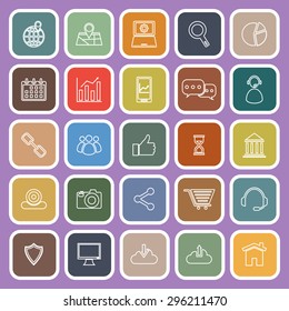 SEO line flat icons on violet background, stock vector