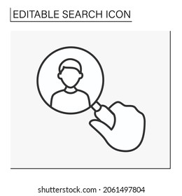  SEO line icon. Looking through a magnifier. Searching for man. Looking for lost friends. Search concept. Isolated vector illustration. Editable stroke